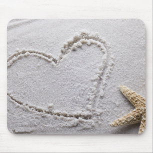 Heart Drawn in Sand at Beach w Starfish Template Mouse Mat