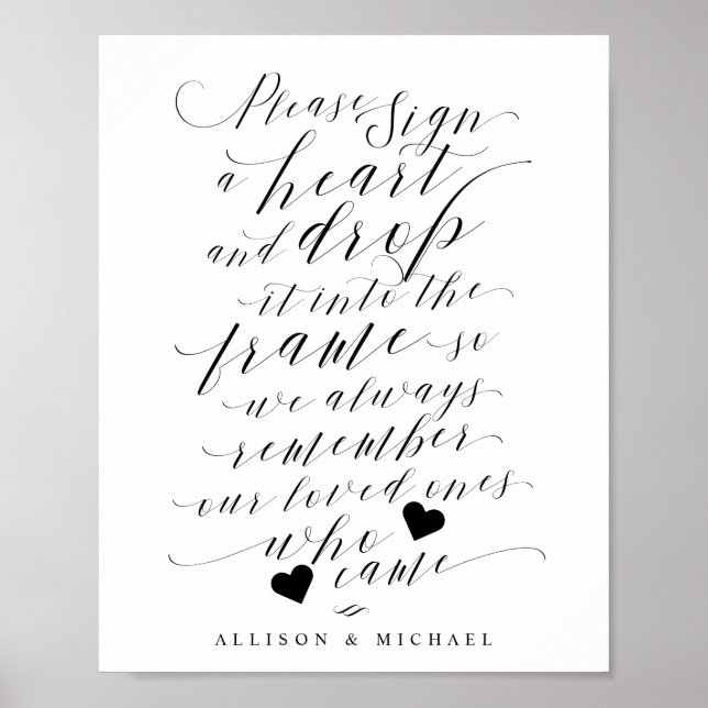 Heart Drop into Frame Guest Book Wedding Sign (Front)