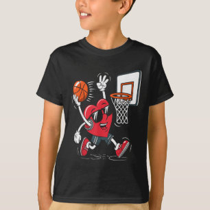 Heart Dunking Basketball Valentines Day Boys Girls T-Shirt