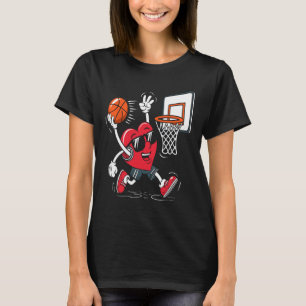 Heart Dunking Sketll Valentines Day Boys Girls Kid T-Shirt