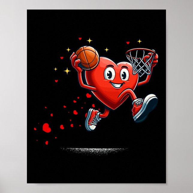Heart Dunking Valentines Day Bysketll Kids  Poster (Front)