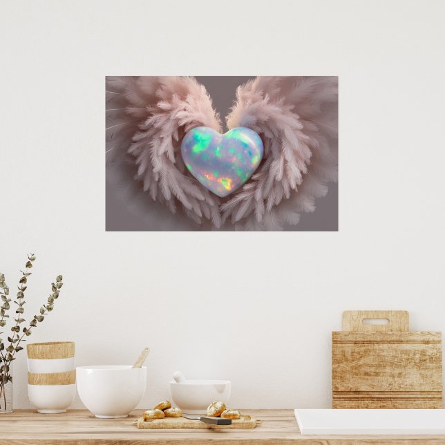 *~*  Heart Dusty Rose Angel Wings AP78 Opal Poster (Kitchen)