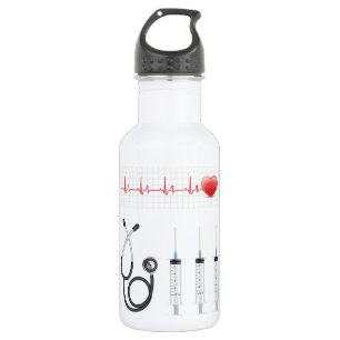 Heart ECG Monitor with Stethoscope and Syringes 532 Ml Water Bottle
