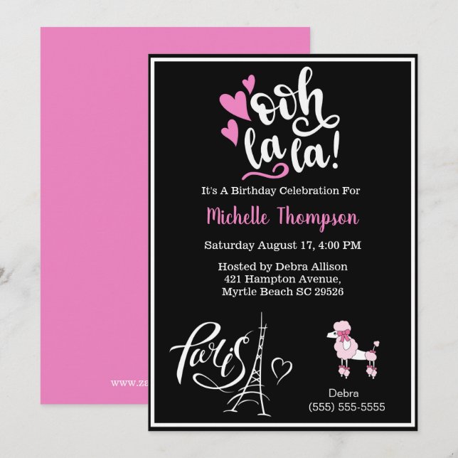 Heart Eiffel Tower Paris France Birthday Party Invitation (Front/Back)