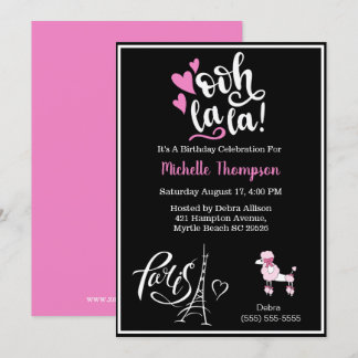 Heart Eiffel Tower Paris France Birthday Party Invitation