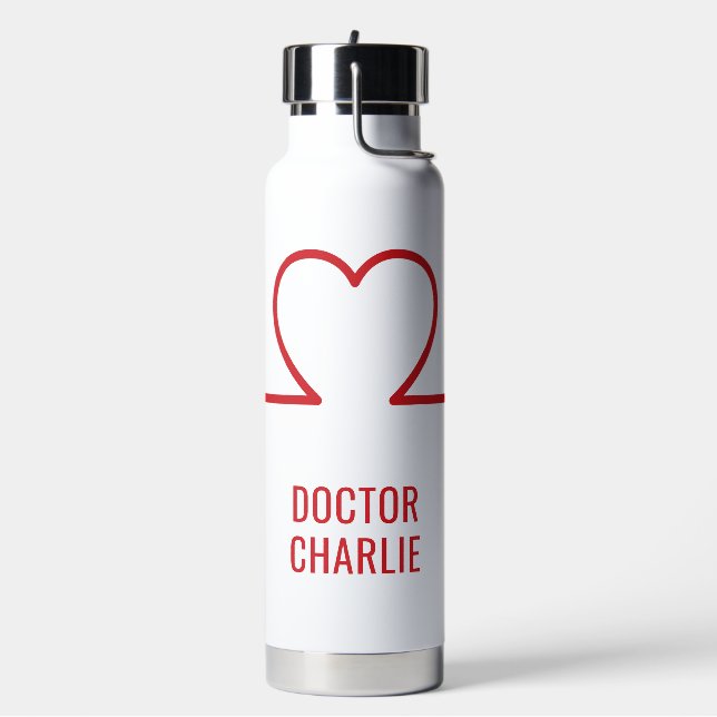 Heart EKG custom name & colour Water Bottle (Left)