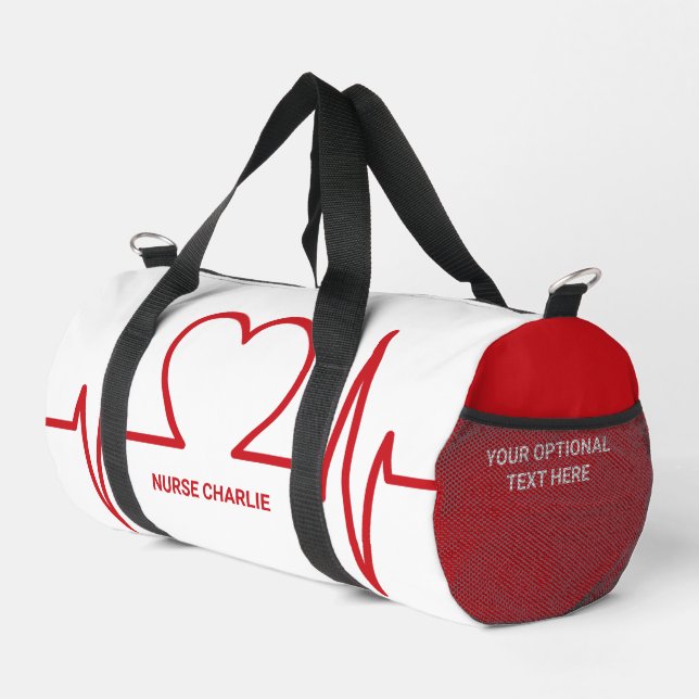 Heart EKG custom name & occupation Duffle Bag (Right Corner)