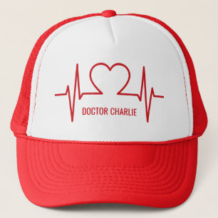 Heart EKG custom name & occupation hats