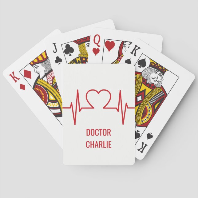 Heart EKG custom name & occupation playing cards (Back)