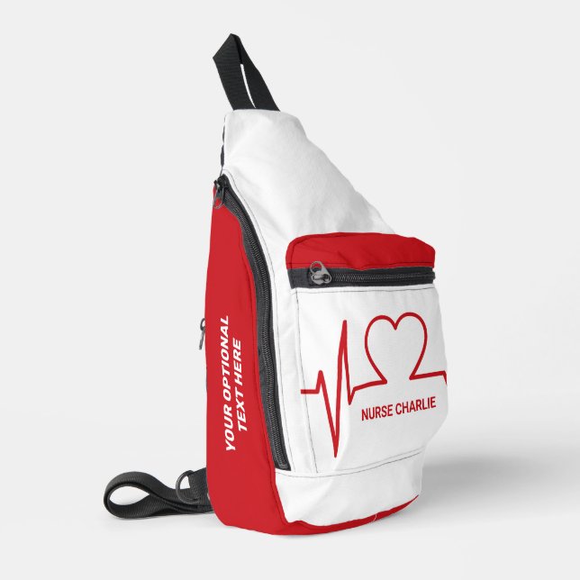 Heart EKG custom name & occupation Sling Bag (Left Corner)
