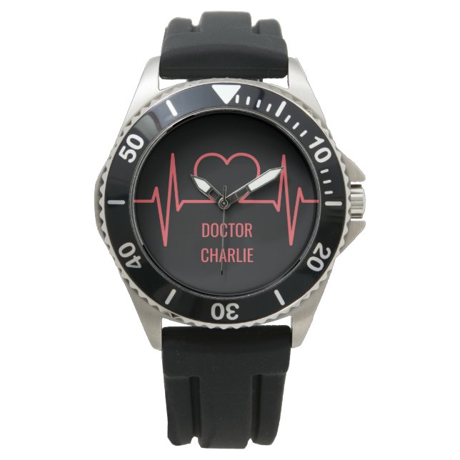 Heart EKG custom name & occupation watches (Front)
