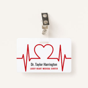 Heart EKG custom text & photo medical badges ID Badge