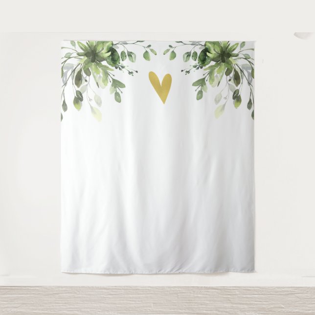 Heart Elegant Eucalyptus Greenery Wedding Backdrop Tapestry (Front)