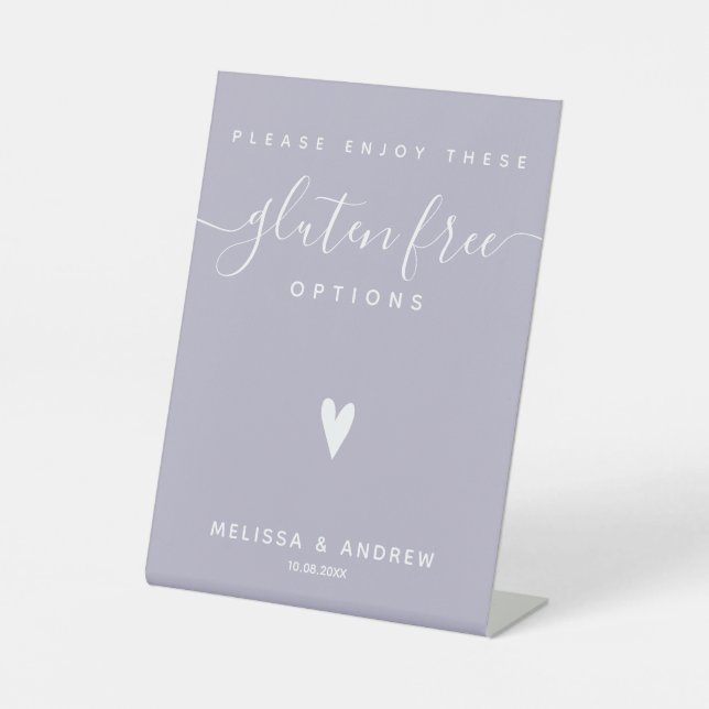 Heart & Elegant Script - Wedding Gluten Free Food Pedestal Sign (Front)