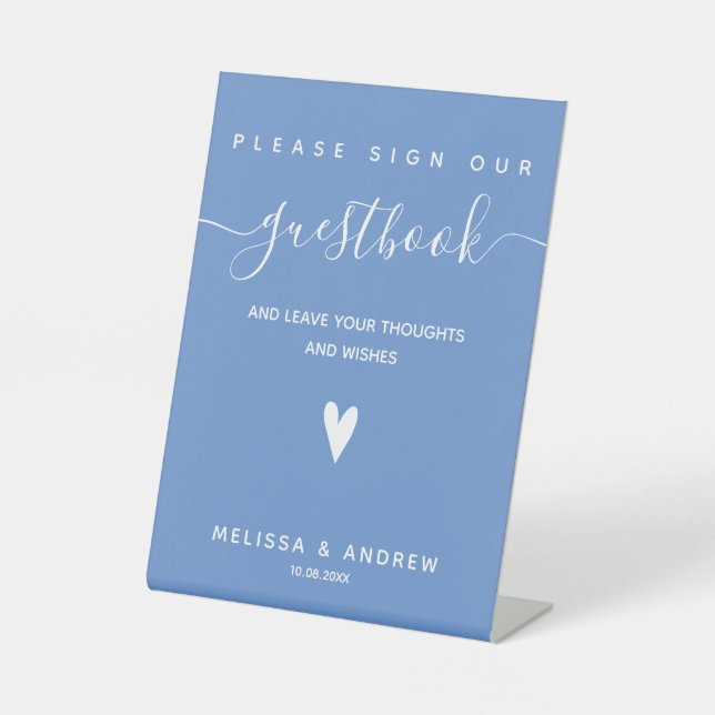 Heart & Elegant Script - Wedding Guestbook Signing Pedestal Sign (Front)
