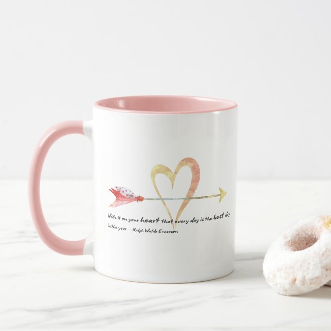 Heart Emerson Quote Mug (With Donut)