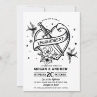 Heart Engagement Party Traditional Tattoo Invite