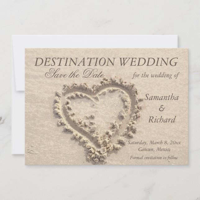 Heart Etched on Sand - Save the Date Announcement (Front)