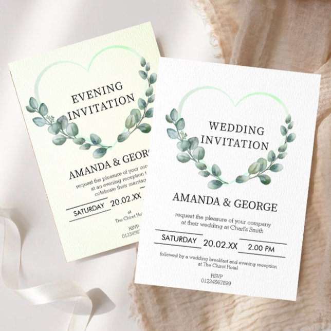 Heart Eucalyptus Evening Wedding Invitation (Creator Uploaded)