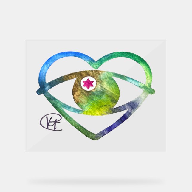 Heart Evil Eye Earth Watercolor Art Acrylic Sign (Front)
