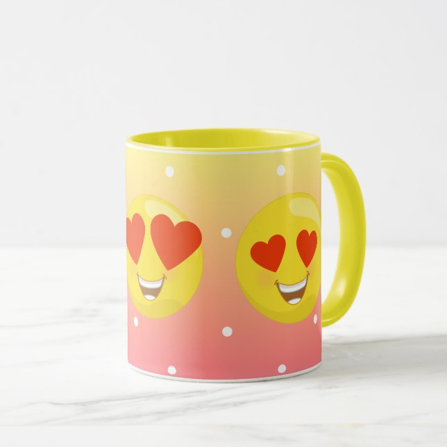 Heart Eye Yellow Love Emoji Polkadot Mug (Front Right)