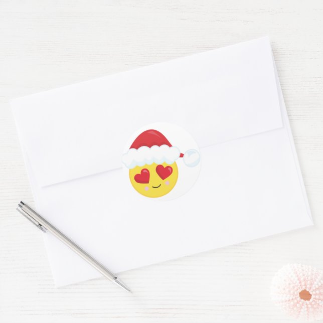 Heart-Eyed Santa Emoji Christmas Classic Round Sticker (Envelope)