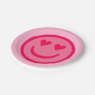 Heart Eyes Happy Face Paper Plates