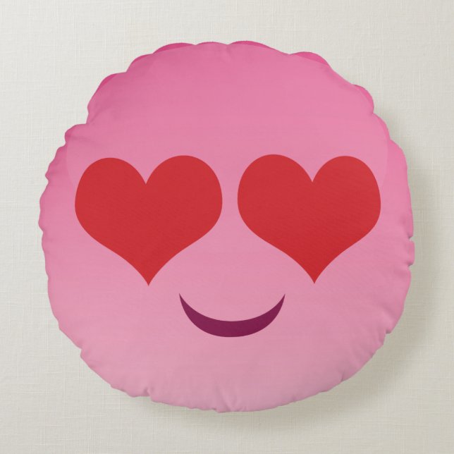 Heart eyes pink emoji round cushion (Front)