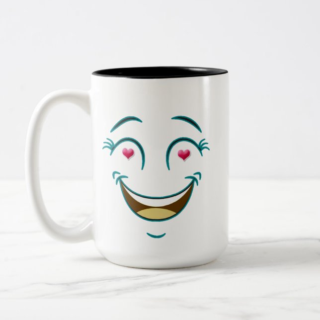 Heart Eyes Smiling Two-Tone Coffee Mug (Left)