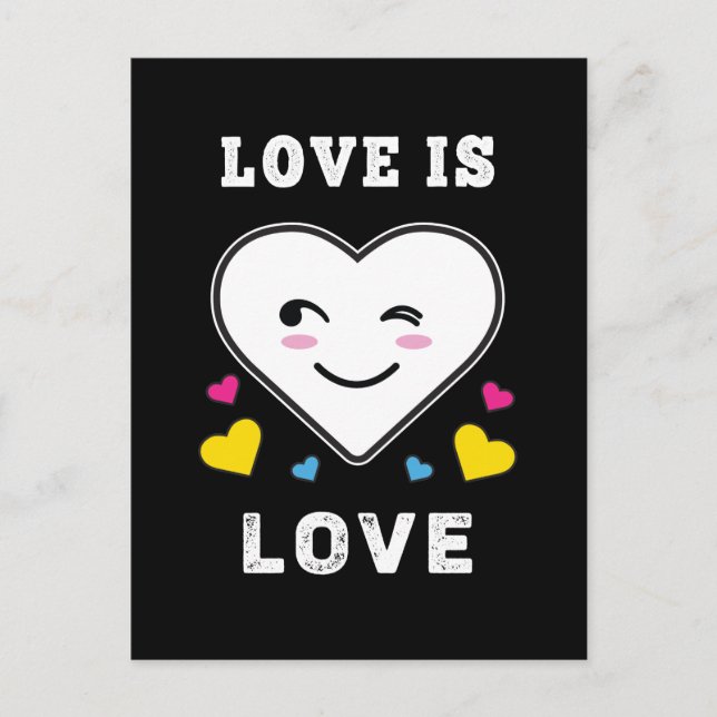 Heart Face Love Is Love LGBTQ Pansexual Pride Postcard (Front)