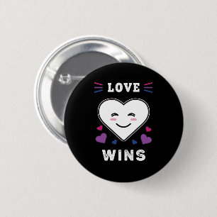 Heart Face Love Wins LGBTQ Bisexual Pride 6 Cm Round Badge