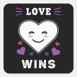 Heart Face Love Wins LGBTQ Bisexual Pride Square Sticker