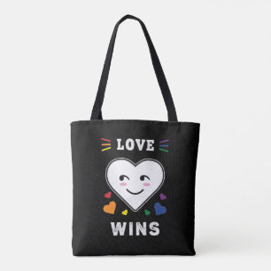 Heart Face Love Wins LGBTQ Gay Pride Tote Bag
