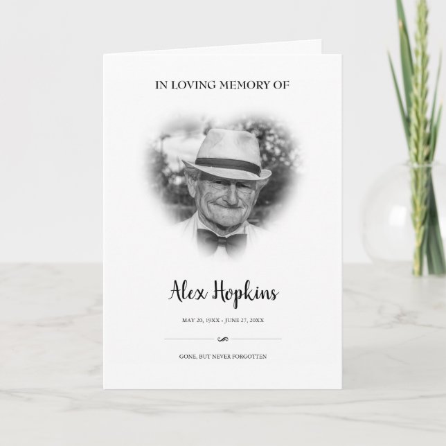 Heart Faded Frame Photo Memorial Folded Funeral Programme (Front)