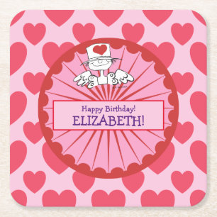 "Heart Fairy"© Birthday Customise Square Paper Coaster