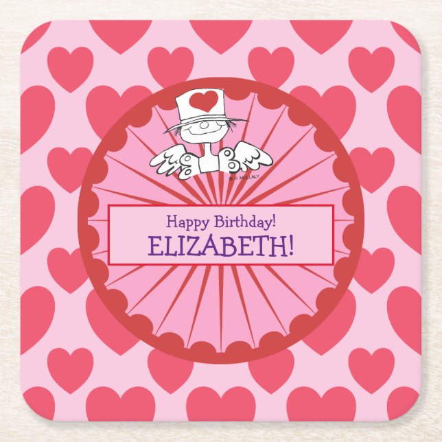 "Heart Fairy"© Birthday Customise Square Paper Coaster (Front)