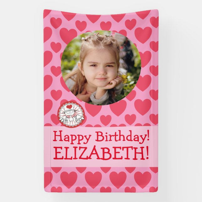 "Heart Fairy" Photo Birthday Pink Party Banner (Vertical)