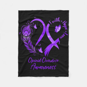 Heart Faith Hope Love Opioid Overdose Purple Ribbo Fleece Blanket
