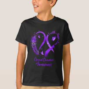 Heart Faith Hope Love Opioid Overdose Purple Ribbo T-Shirt