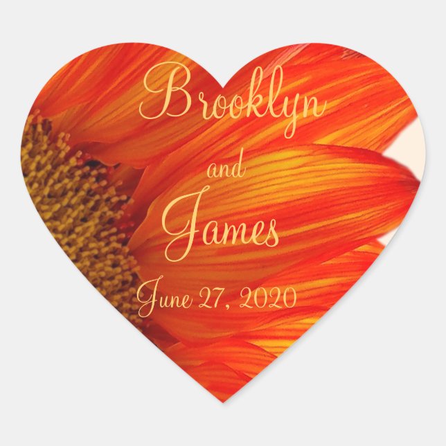Heart Fall Wedding Stickers Sunflower (Front)