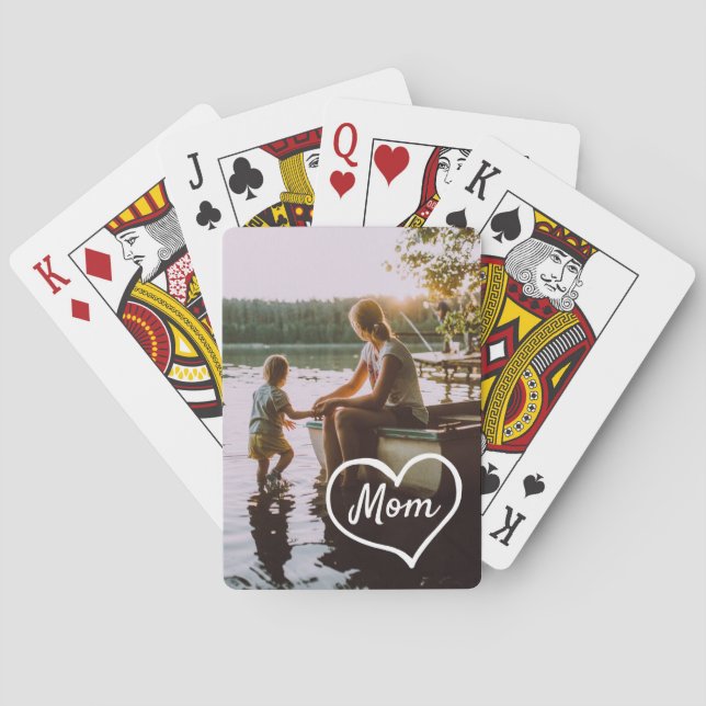Heart Family Photo Script Custom Gift Playing Card (Back)