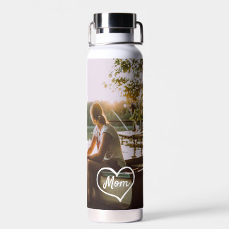 Heart Family Photo Script Custom Gift Water Bottle