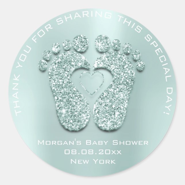 Heart Feet Baby Shower Favour Gift Thank Blue Boy Classic Round Sticker (Front)