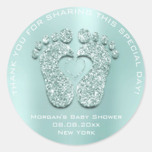 Heart Feet Baby Shower Favour Gift Thank Blue Boy Classic Round Sticker
