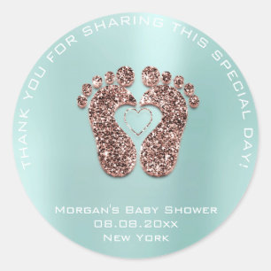 Heart Feet Baby Shower Favour Gift Thank Copper Bl Classic Round Sticker