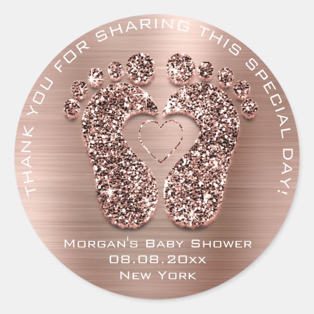 Heart Feet Baby Shower Favour Gift Thank Copper VI Classic Round Sticker (Front)