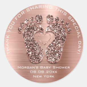 Heart Feet Baby Shower Favour Gift Thank Copper VI Classic Round Sticker