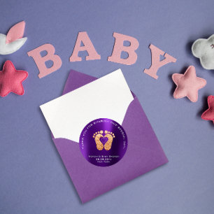 Heart Feet Baby Shower Favour Gift Thank Gold Classic Round Sticker