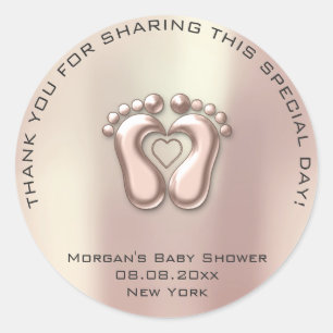 Heart Feet Baby Shower Favour Gift Thank Grey Rose Classic Round Sticker
