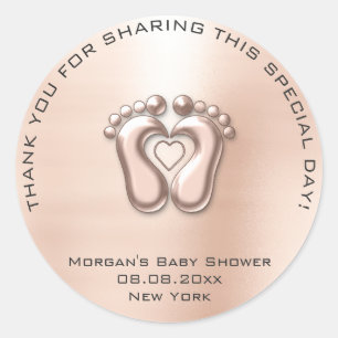 Heart Feet Baby Shower Favour Gift Thank Grey Skin Classic Round Sticker